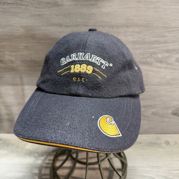 Carhartt Other - Carhartt Hat Logo Wool Baseball Cap Adjustable Strapback Gray Yellow Workwear